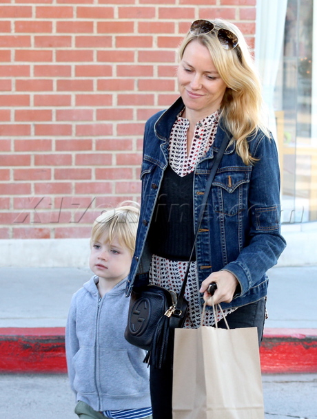 Naomi Watts blonde son jacket denim brentwood
