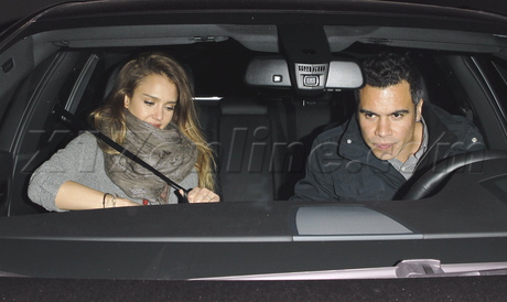 Jessica Alba Cash Warren rose color pants sweater