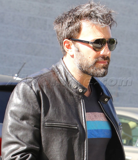 Ben Affleck tesla parking beard leather jeans 