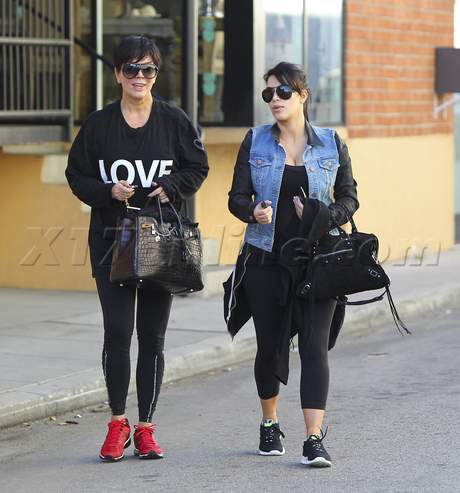 Kris Jenner Kim Kardashian vest denim sunglasses studio city gym reality tv 