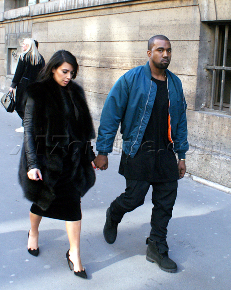 Kanye West  Kim Kardashian pregnant jacket museum paris france 