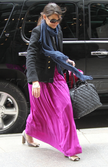 Katie Holmes sunglasses skirt scarf blazer suri