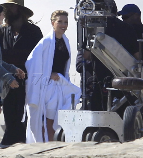 Matthew McConaughey, Scarlett Johansson Dolce Gabbana Malibu suit dress sand beach