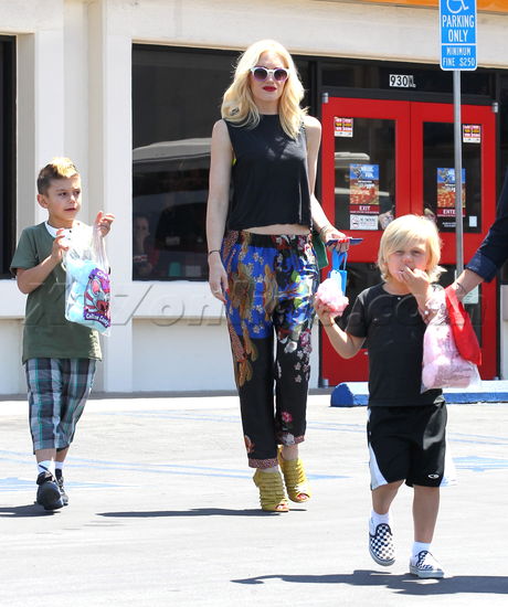 Gwen Stefani silk pants Kingston Zuma Chuck E Cheese 