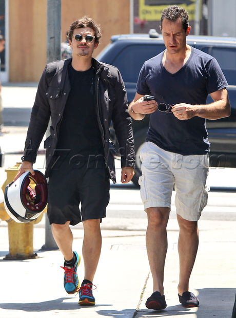 Orlando Bloom West Hollywood BMW motorcycle Hugo's brother 