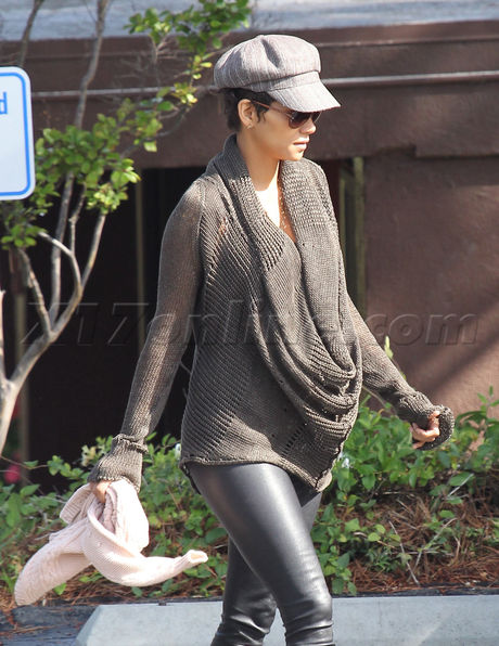 Halle Berry hat sunglasses leather pants school nahla smile cute 