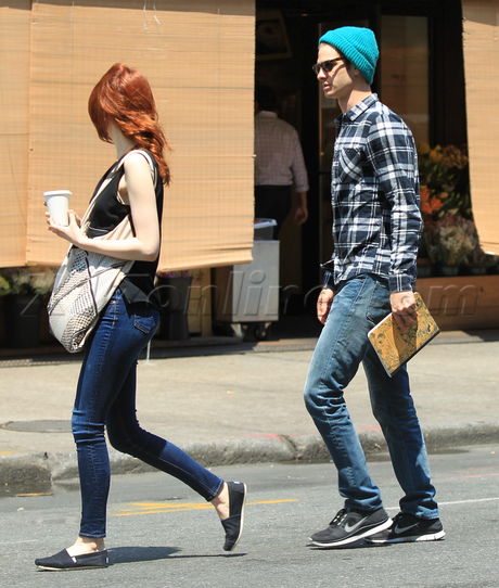 Andrew Garfield sunglasses plaid spider man jeans emma stone