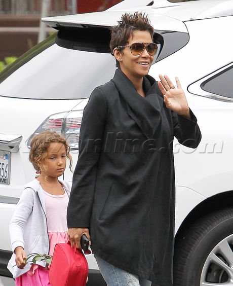 Halle Berry jacket school skirt smile 