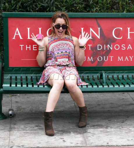 Hilary Duff silk dress boots belted dress bus