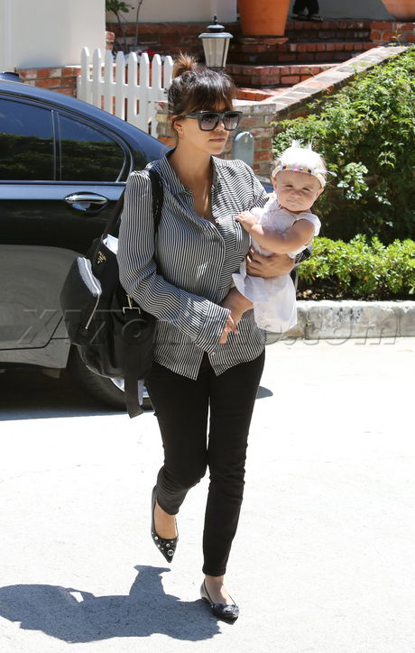 Kourtney Kardashian reality tv baby shopping father headband stripes sunglasses flats 