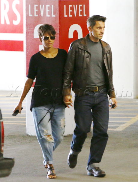 Olivier Martinez Halle Berry torn denim pregnant doctor jacket