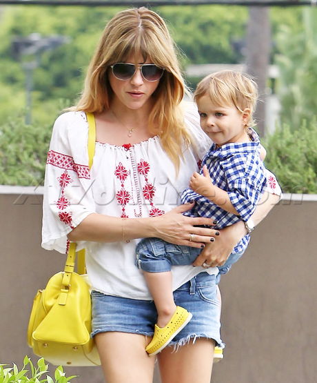 Selma Blair sunglasses shorts legs blonde sexy son purse