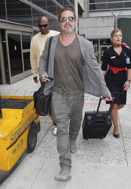 Brad Pitt sunglasses blazer lax airport