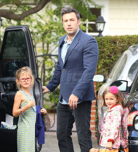 Ben Affleck daughters gray denim plaid 