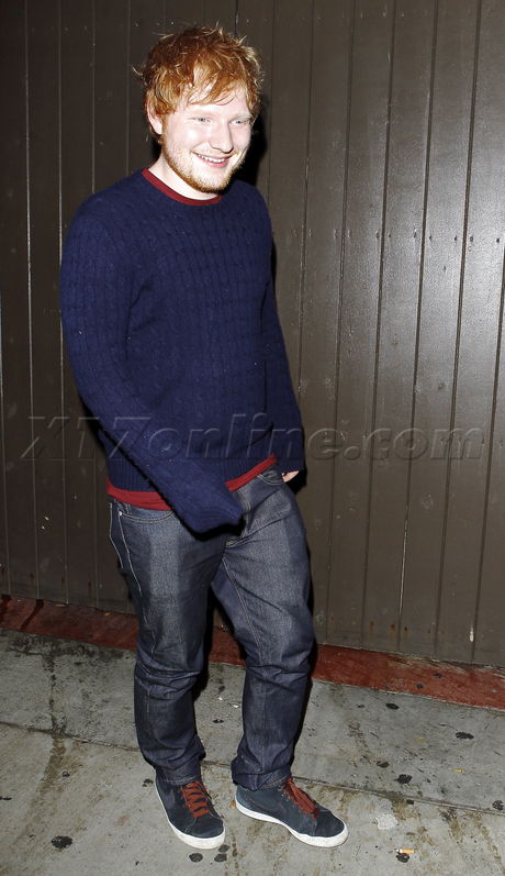 hollywood hooray henry's Ed Sheeran red hair singer sweater smile 