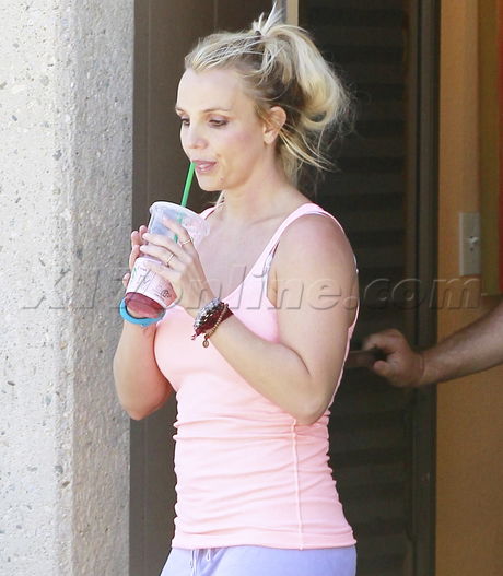 tee shirt bra rough tan britney spears sweats no make up tank starbucks