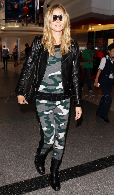 glasses, Heidi Klum, camouflage, sweats, leather, boots 