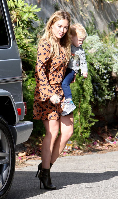 Hilary Duff booties print dress Michael Kors legs baby luca short dress silk dress