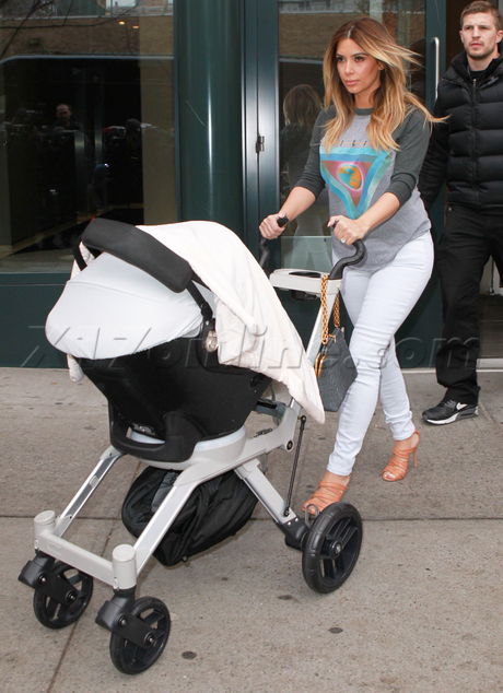 Kim Kardashian white denim north west nori west kanye west kris jenner 