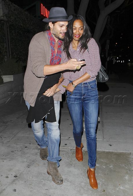 Marco Perego Zoe Saldana dog puppy dinner denim west hollywood