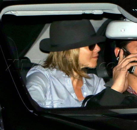 Jennifer Aniston fedora scarf spa