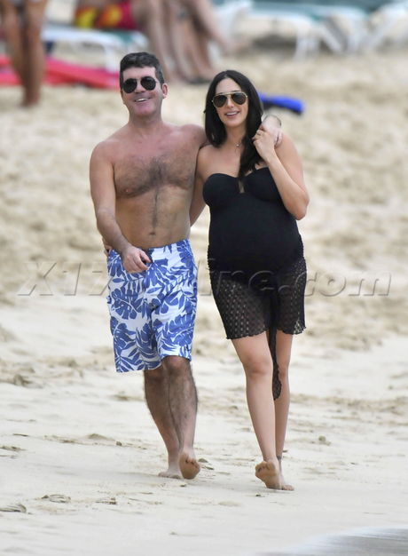 SIMON COWELL LAUREN SILVERMAN WALK BLACK DRESS ROMANTIC beach Barbados 