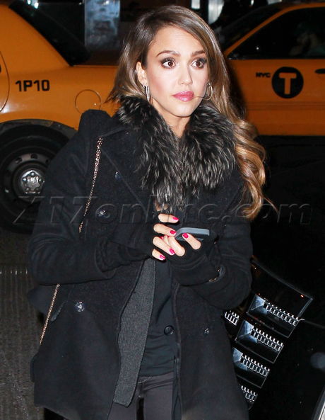 Jessica Alba boots fox black jacket phone riding boots