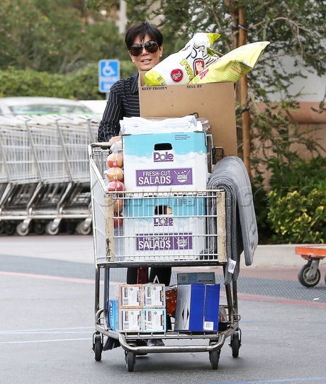 Kris Jenner groceries sunglasses stripes boots large groceries reality kardashian