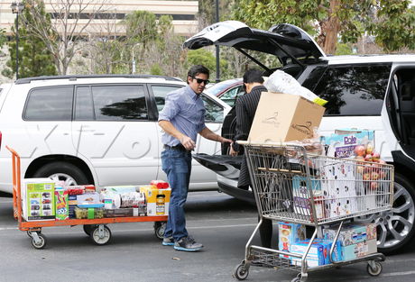 Kris Jenner groceries sunglasses stripes boots large groceries reality kardashian