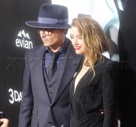 Johnny Depp  Amber Heard  suit dress premiere hat 
