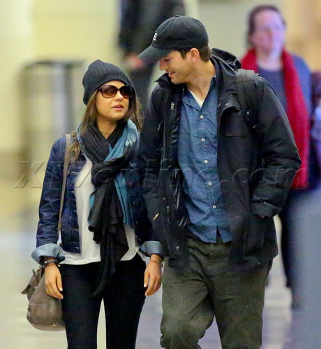 Mila Kunis Ashton Kutcher airport lax engagement nyc 