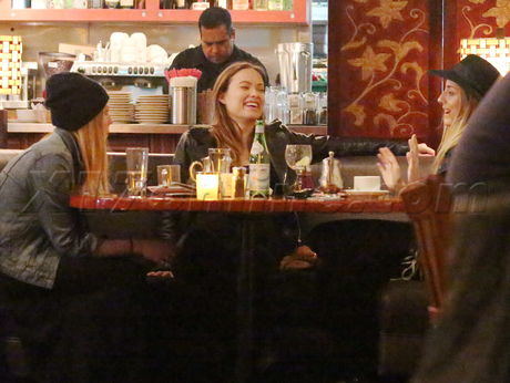 Olivia Wilde pregnant leather jacket tank boots hugo's dinner