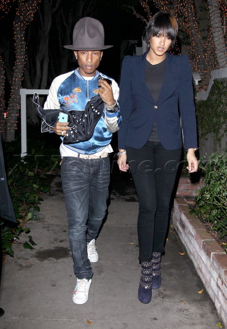 Pharrell Williams  hat jacket violet grey beverly hills 