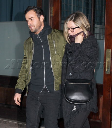Justin Theroux Jennifer Aniston greenwich hotel new york city jacket dinner