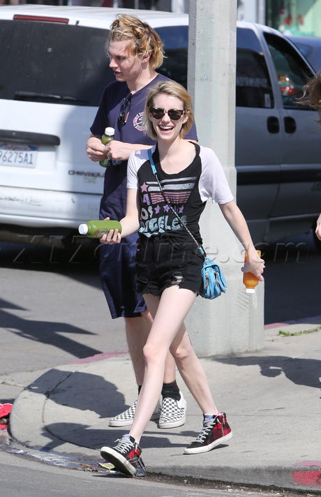 Emma Roberts evan peters juice sunglasses shorts laugh 