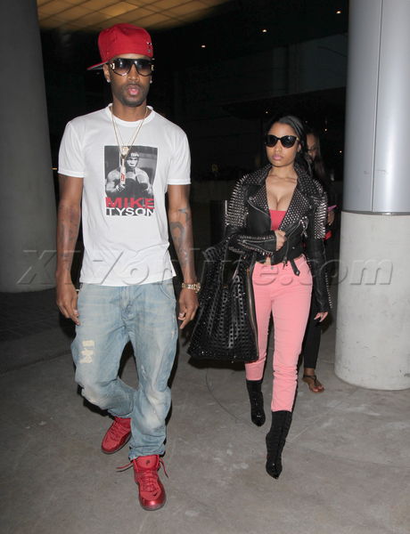 Nicki Minaj  leather boobs cleavage tattoo airport lax sunglasses 