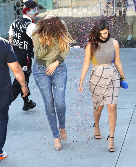 Kourtney, Khloe Kardashian sisters Mercedes Big Daddy Antiques Clown Confetti West Hollywood