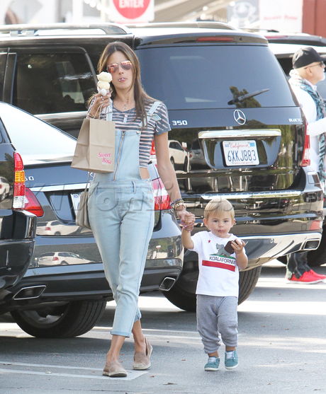 Alessandra Ambrosio jean overalls stripes aviators ice cream 