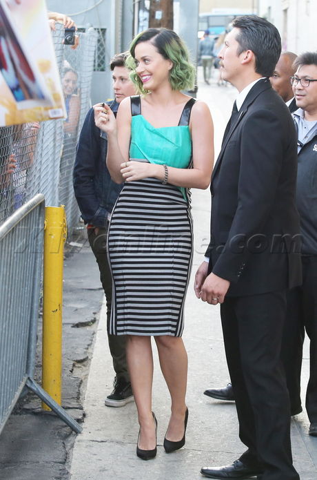 Katy Perry hair heels autograph striped dress tight dress 