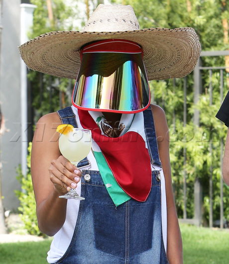 V. Stiviano mask visor Cinco de Mayo