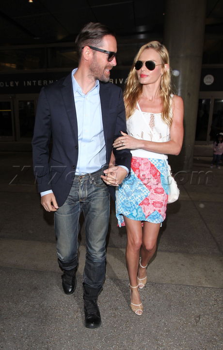 sunglasses Michael Polish and Kate Bosworth blazer sundress holding hands