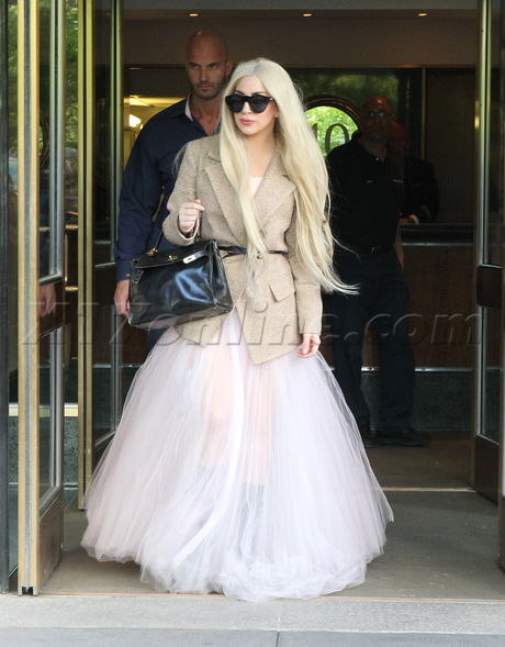Lady Gaga blazer gown wig sunglasses dress fans autographs