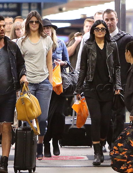 Kylie Jenner Kendall Jenner airport lax leather denim reality tv