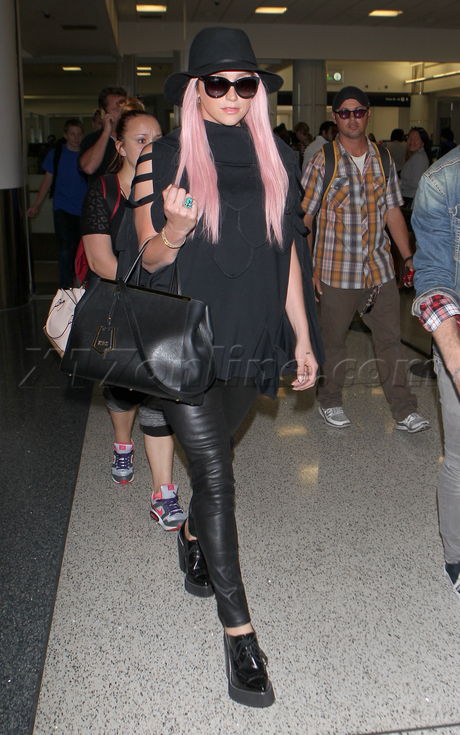Kesha pink hair leather sunglasses los angeles 