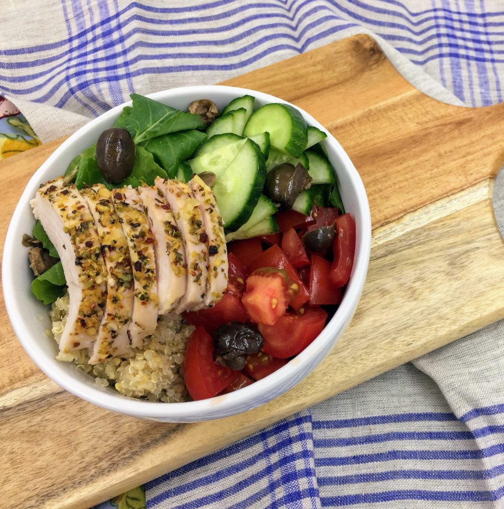 Mediterranean chicken quinoa bowl ZestyKits Regina Meal Kits