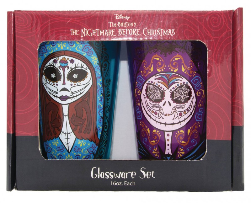 NBX Glassware Set Jack And Sally Sugar Skulls